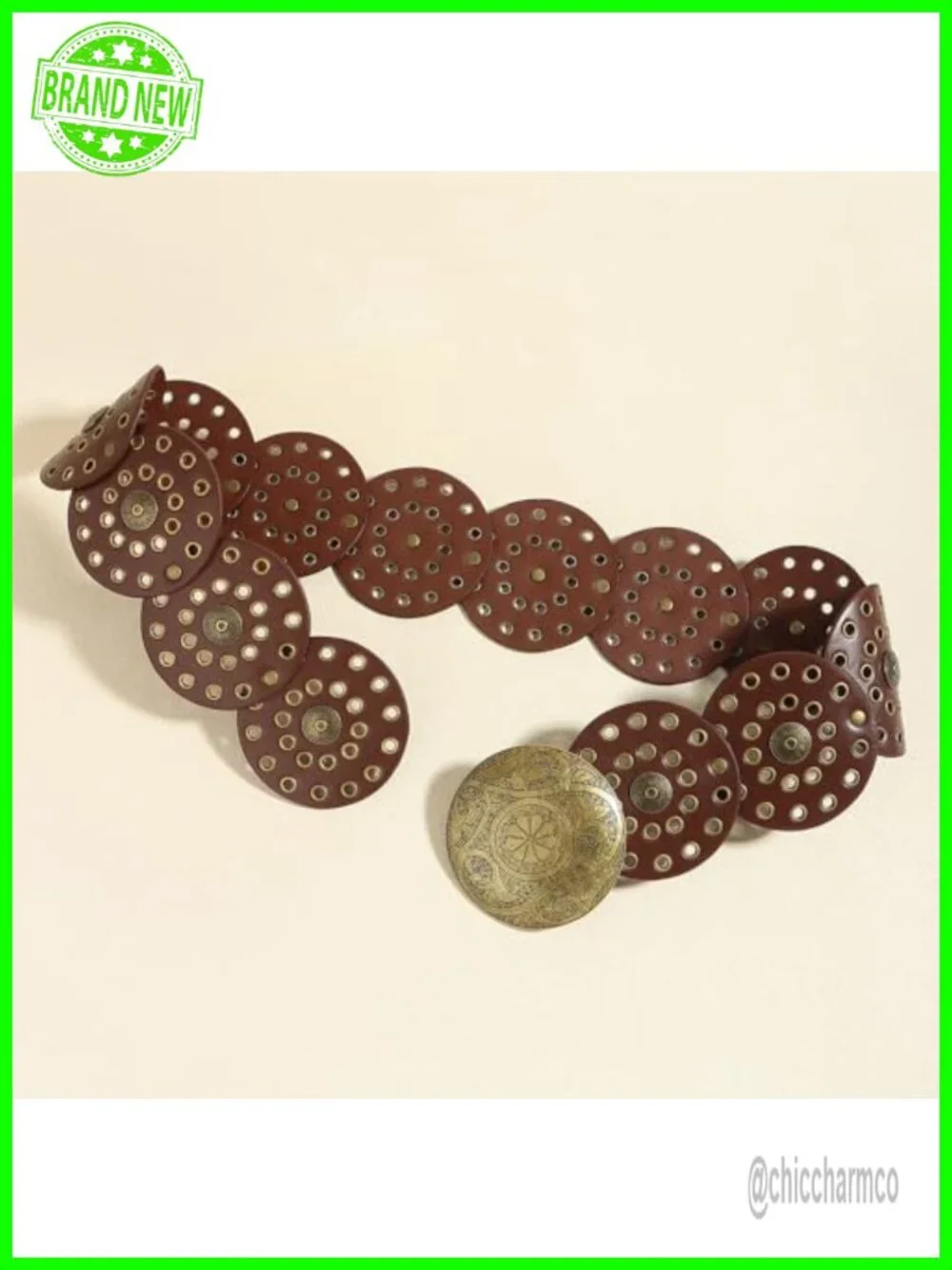 PU Leather Western Disc Belt Chunky Concho Punk Boho for Dresses Jeans